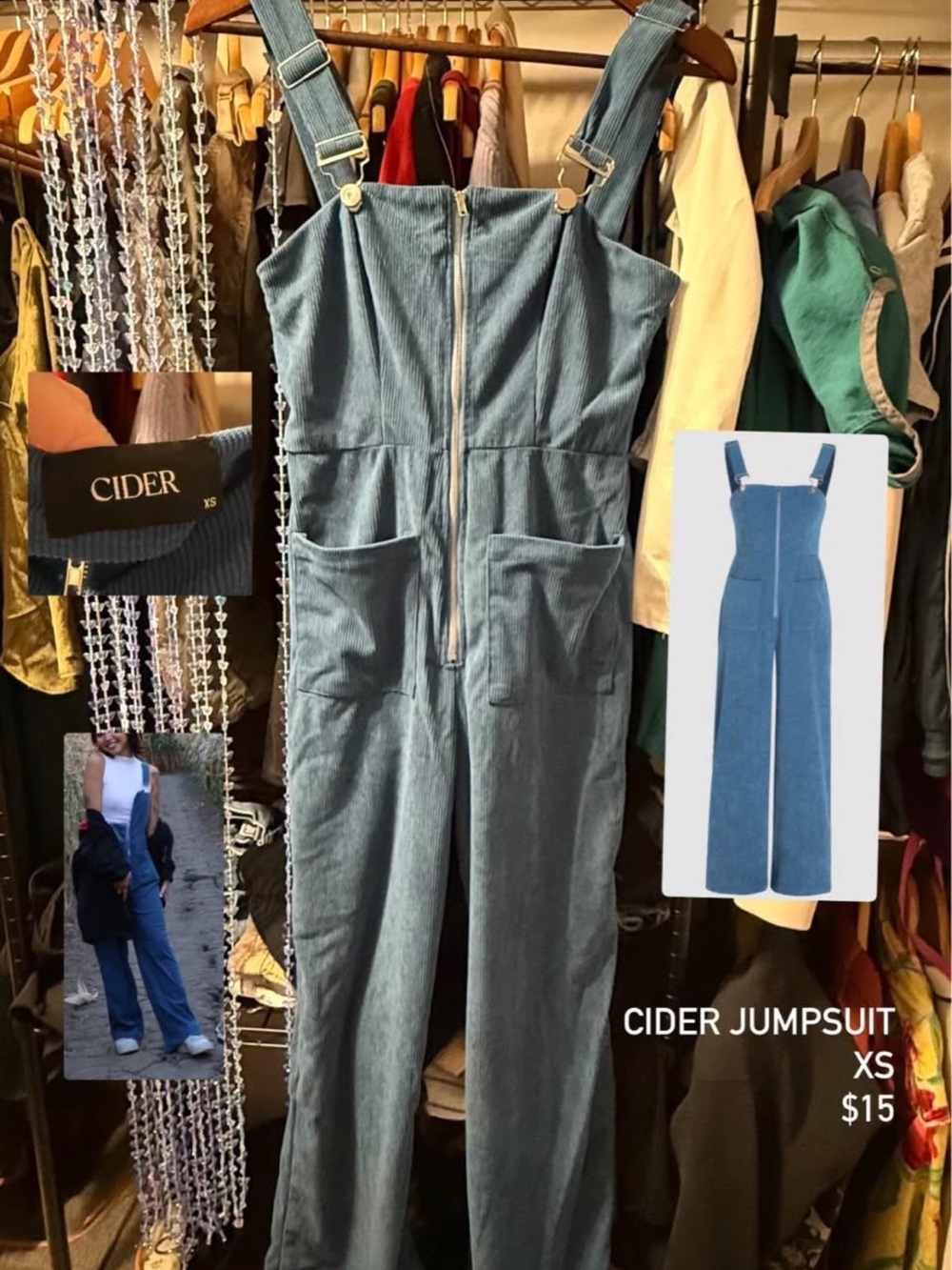 Cider Blue Denim Wide-Leg Zipper Jumpsuit